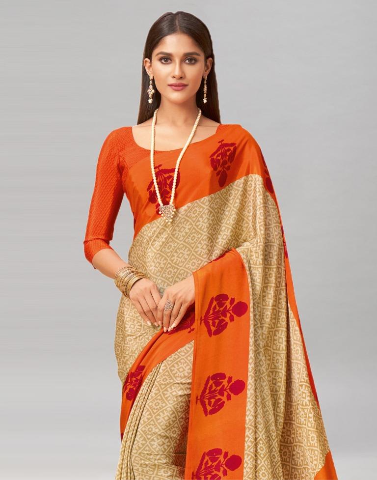 Fabulous Beige Printed Saree