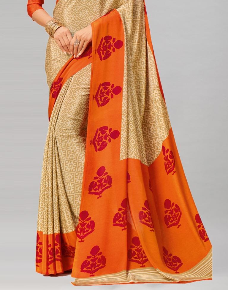 Fabulous Beige Printed Saree