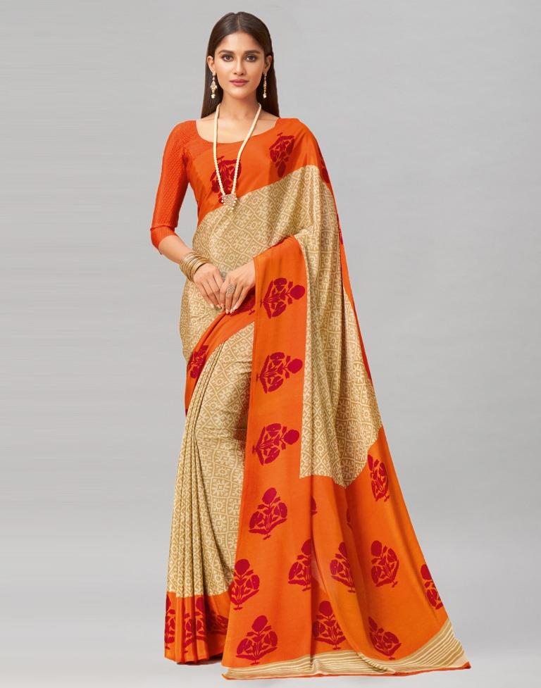 Fabulous Beige Printed Saree