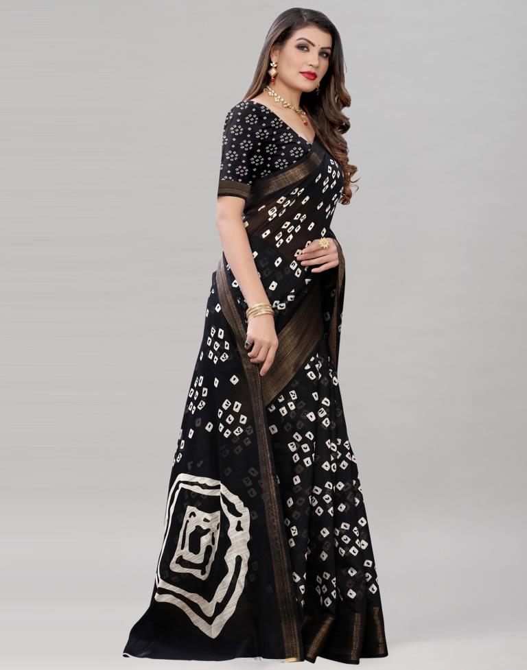 Black Cotton Bandhani Printed Saree