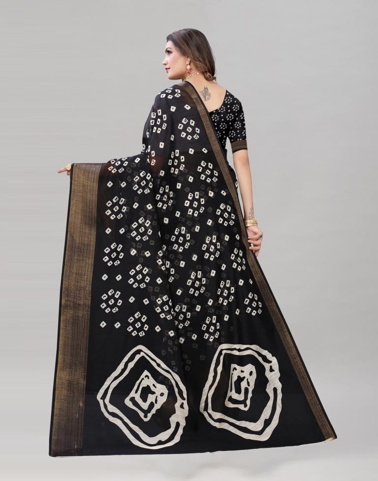 Black Cotton Bandhani Printed Saree