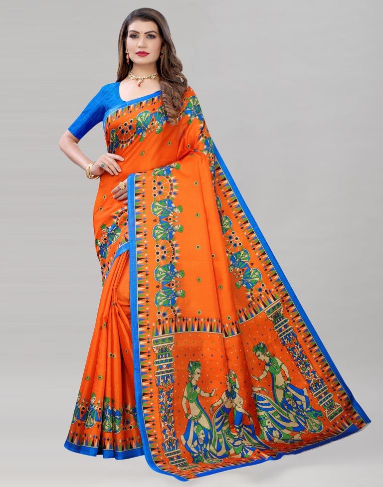 Graceful Orange Khadi Silk Saree