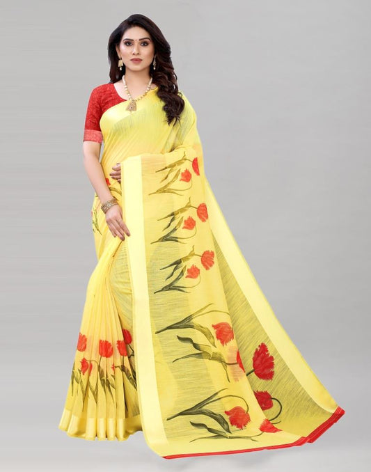 Favourable Yellow Printed Saree