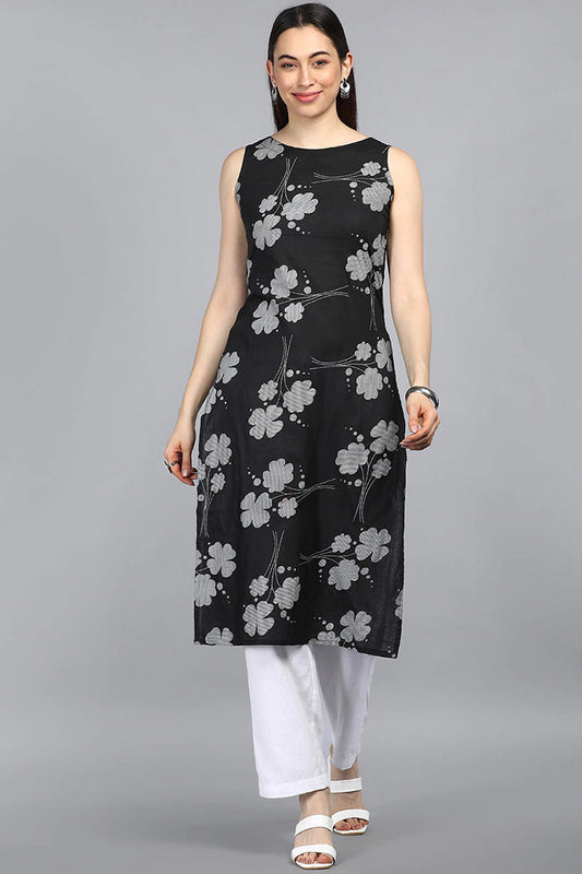 Black Floral Printed Kurta VCK8473