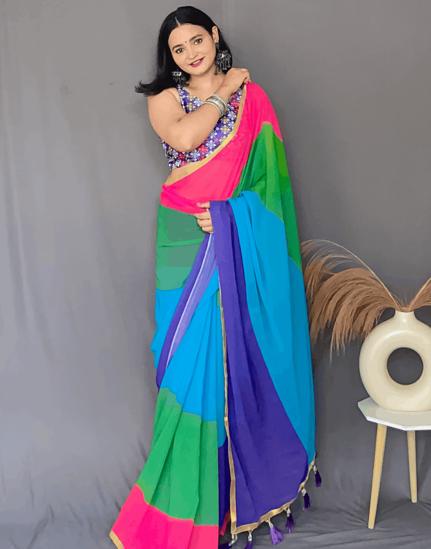 Alia Bhatt's Soft Georgette Multicoloured Saree With Tassel