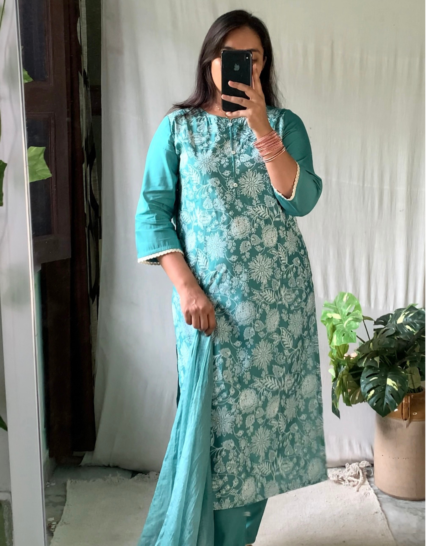 Green Kurti With Pant And Dupatta