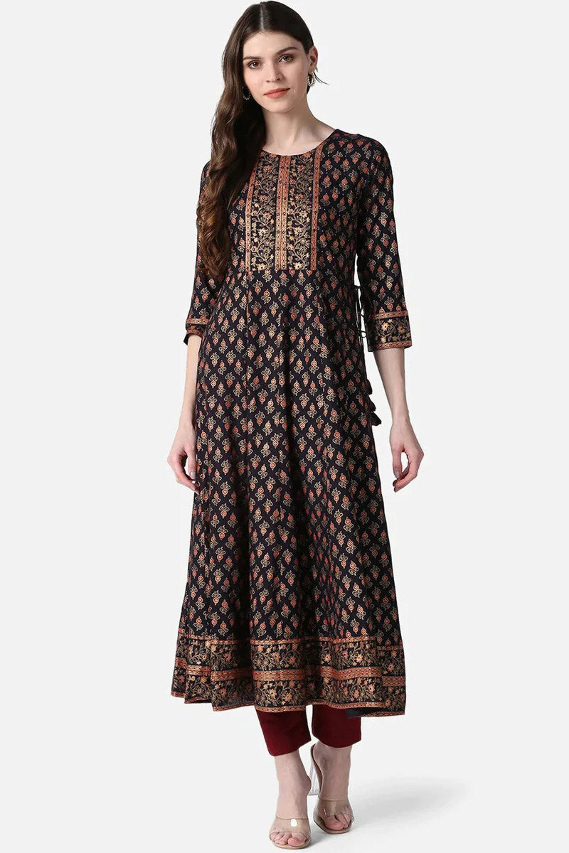 Black Cotton Anarkali Kurta VCK8158