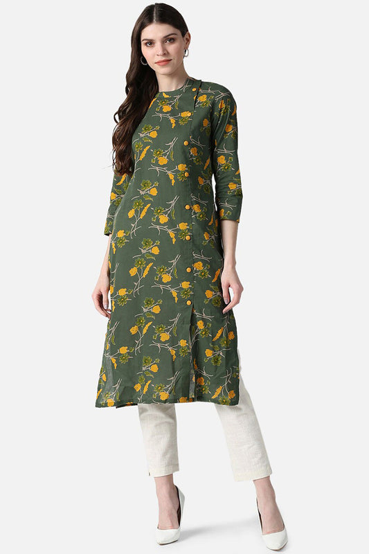 Olive Color Printed Fancy Daily Wear Kurti VCK1545