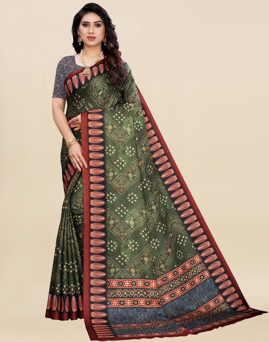 Green Bandhani Printed Saree