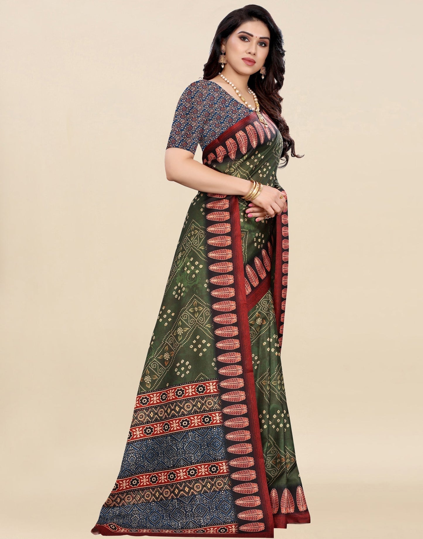 Green Bandhani Printed Saree