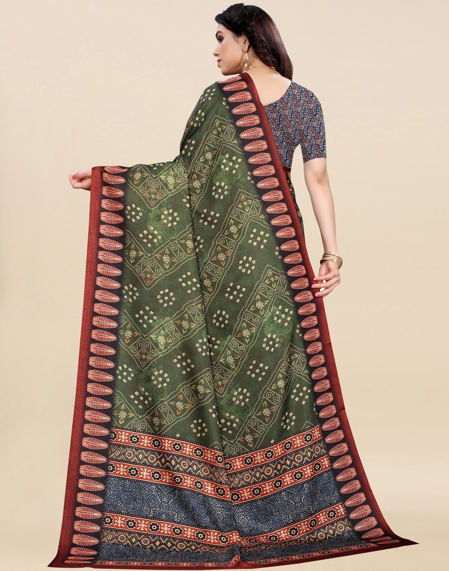 Green Bandhani Printed Saree