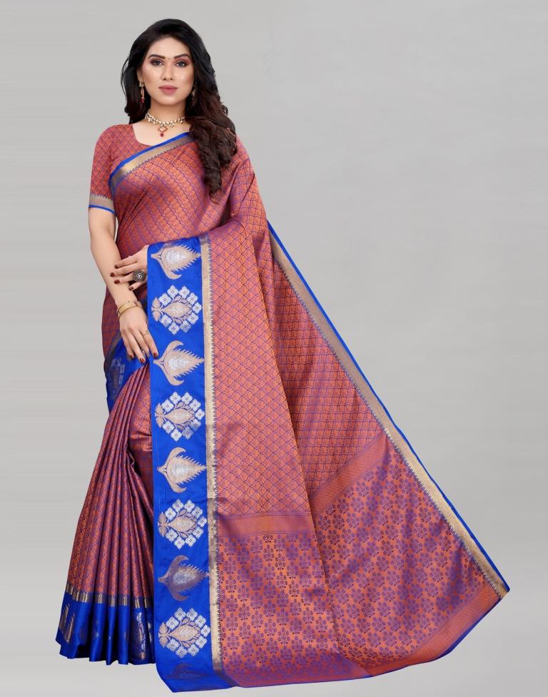 Awesome Bluish Peach Silk Saree