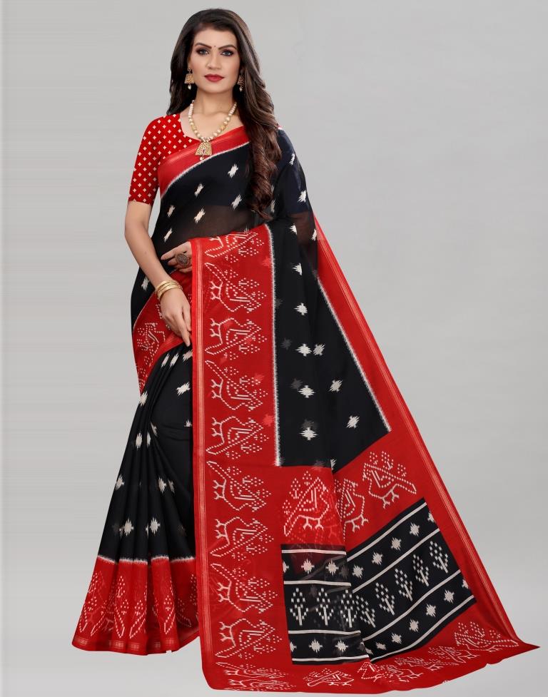 Black Cotton Patola Printed Saree