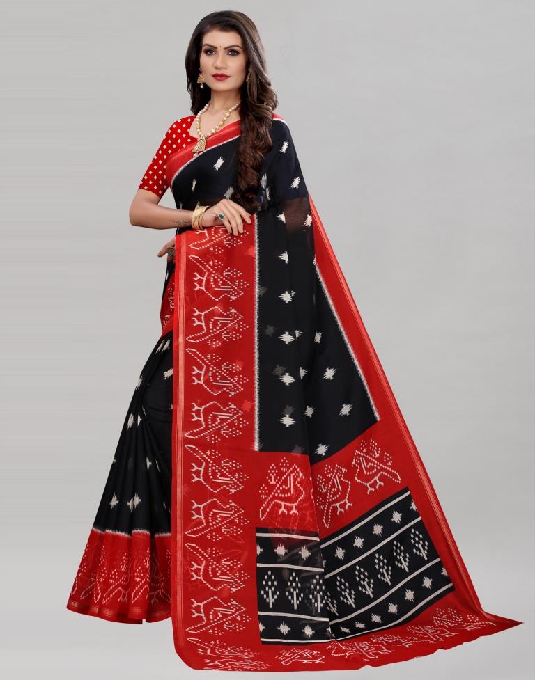 Black Cotton Patola Printed Saree