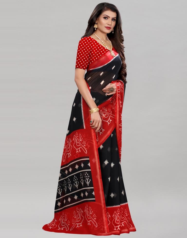 Black Cotton Patola Printed Saree