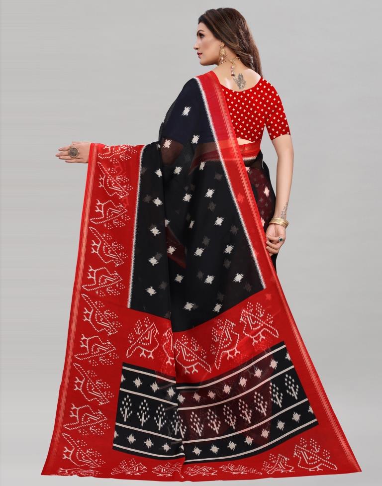 Black Cotton Patola Printed Saree