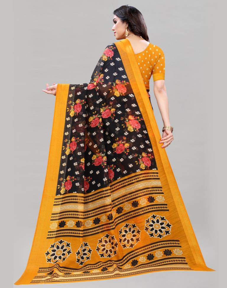 Black Coloured Poly Cotton Floral Printed Casual saree