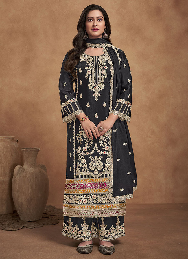 Beautiful Designer Black Pakistani Palazzo Kameez