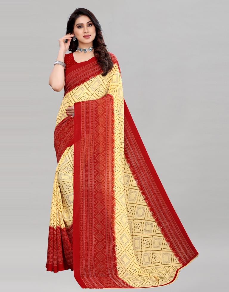 Exquisite Cream Printed Saree