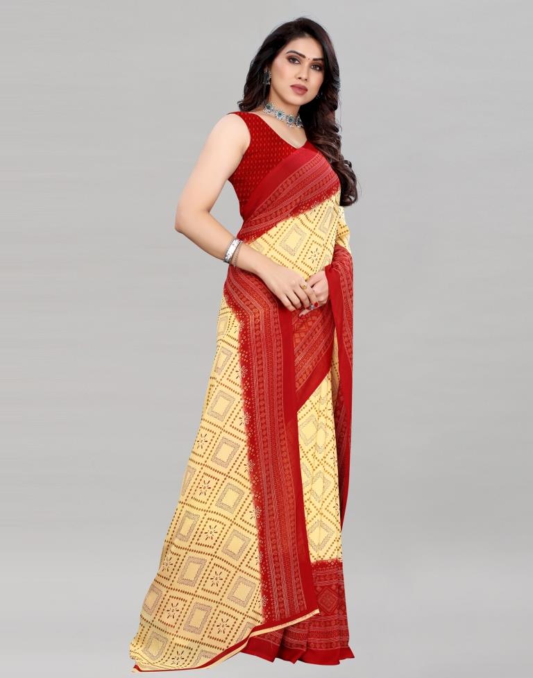 Exquisite Cream Printed Saree