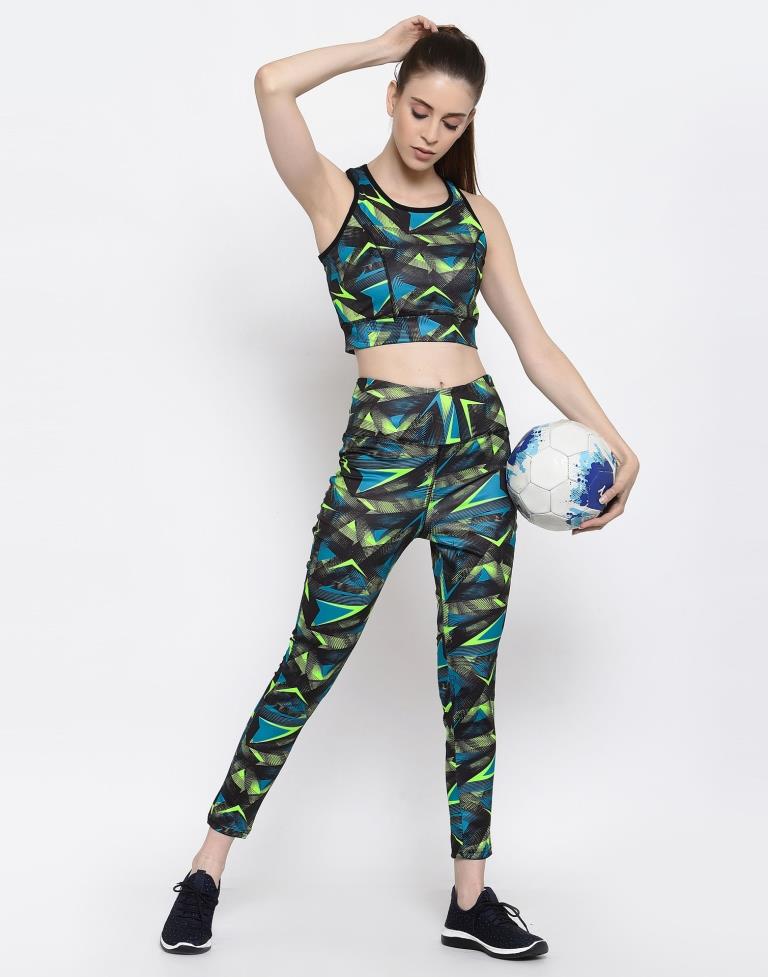 Black Coloured Printed Lycra Sportswear