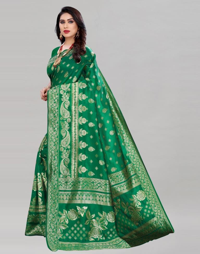 Beautiful Green Banarasi Saree