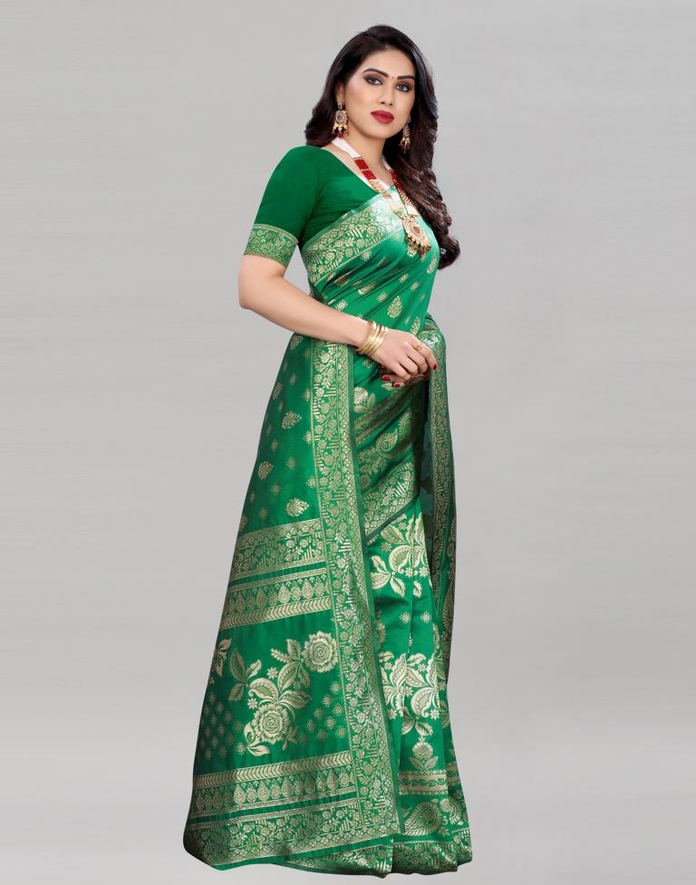 Beautiful Green Banarasi Saree