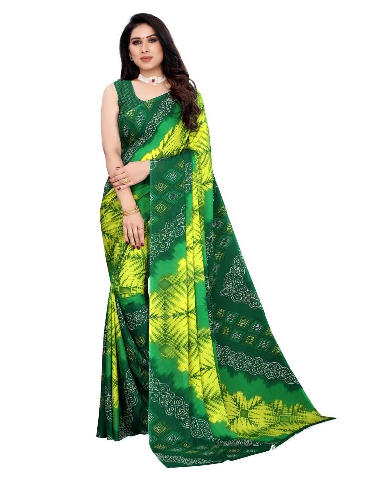 Green Bandhani Printed Saree