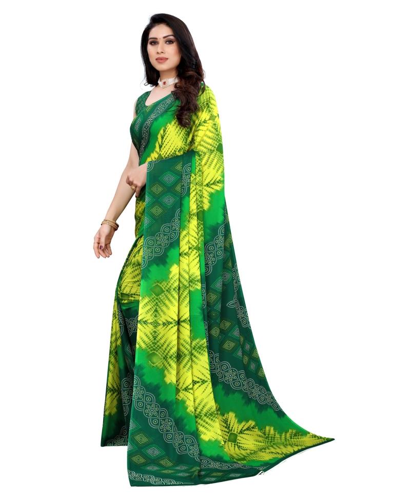 Green Bandhani Printed Saree