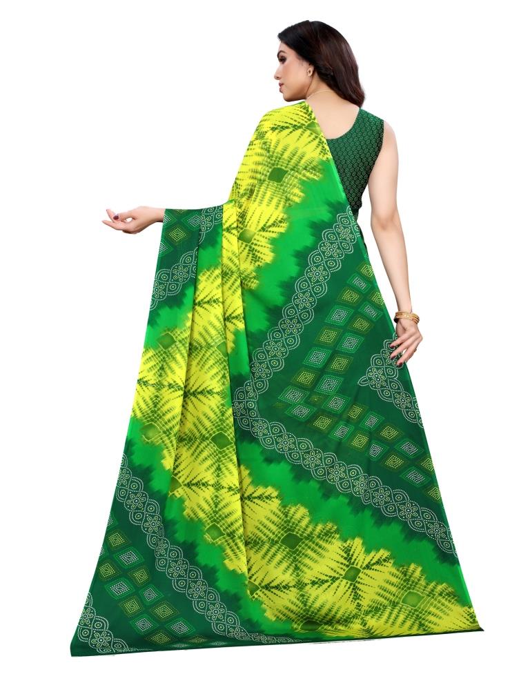 Green Bandhani Printed Saree