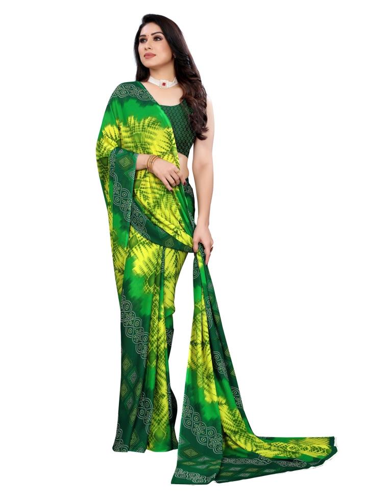 Green Bandhani Printed Saree