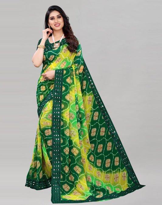 Green Bandhani Printed Saree