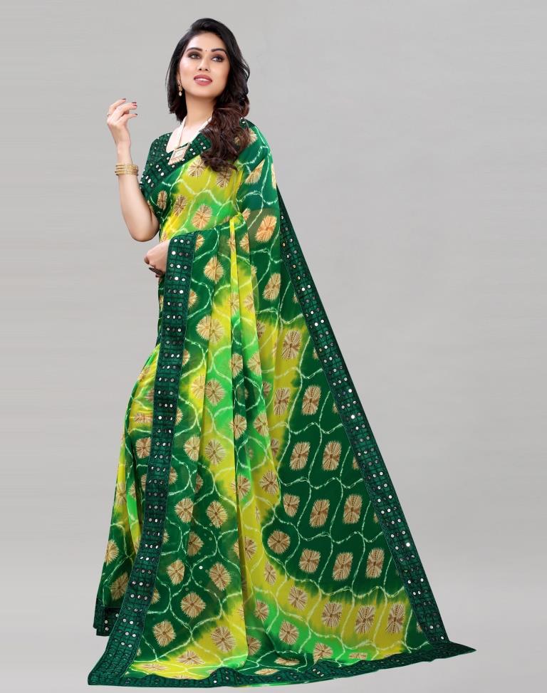 Green Bandhani Printed Saree