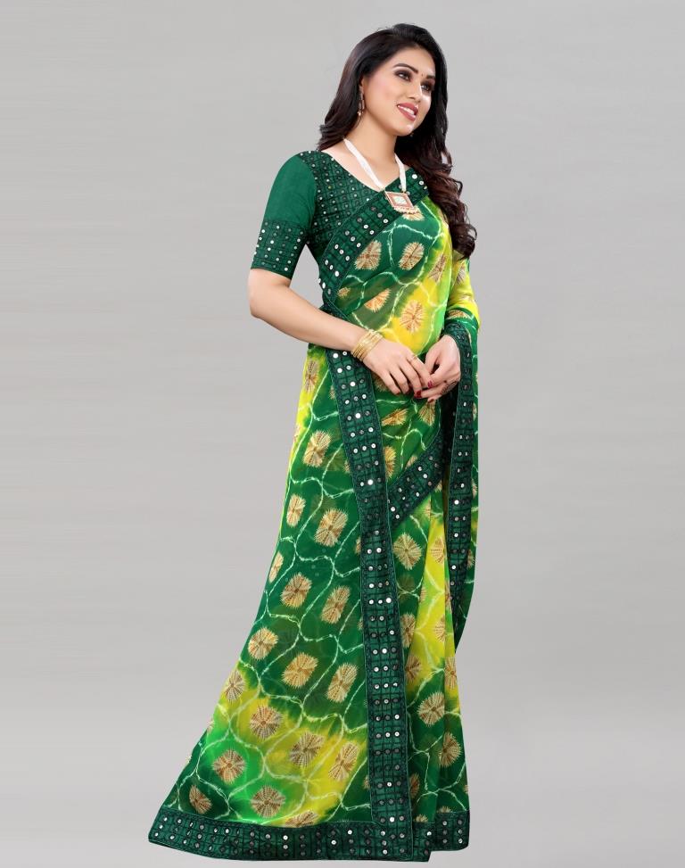 Green Bandhani Printed Saree