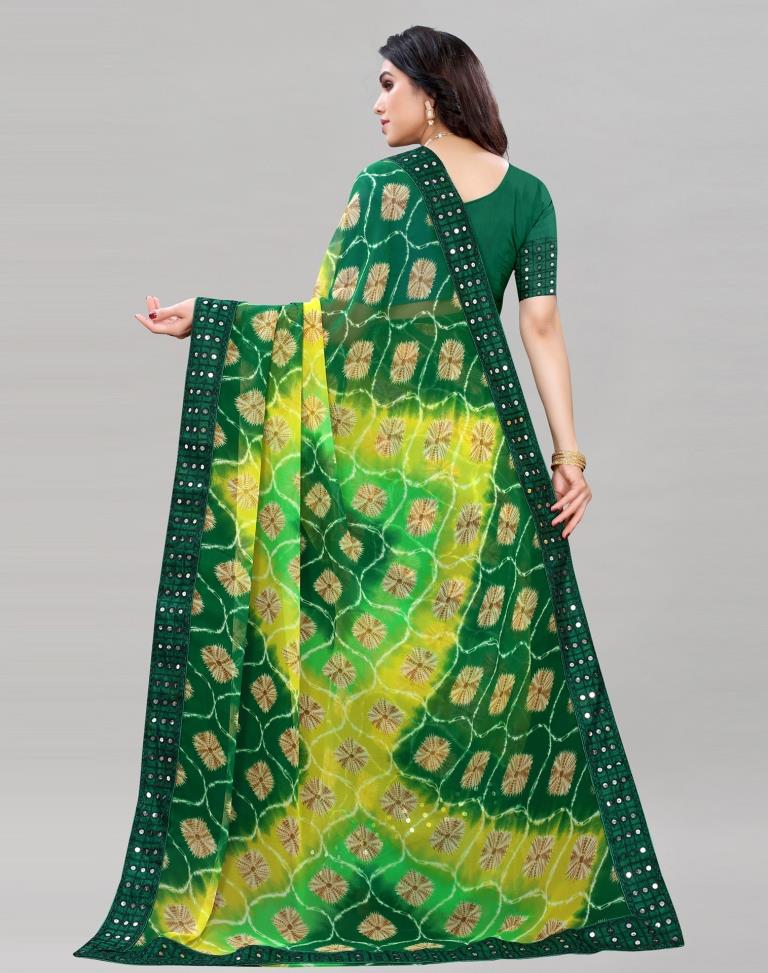 Green Bandhani Printed Saree