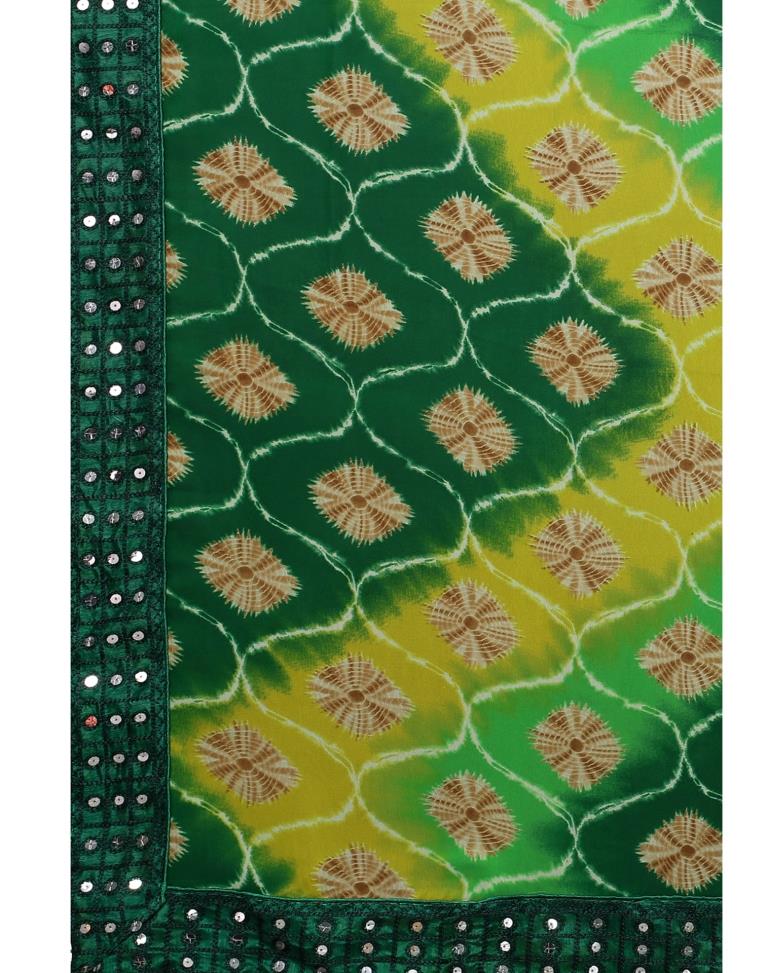 Green Bandhani Printed Saree