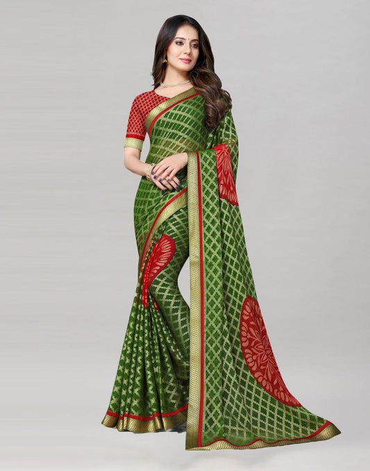 Olive Green Brasso Saree