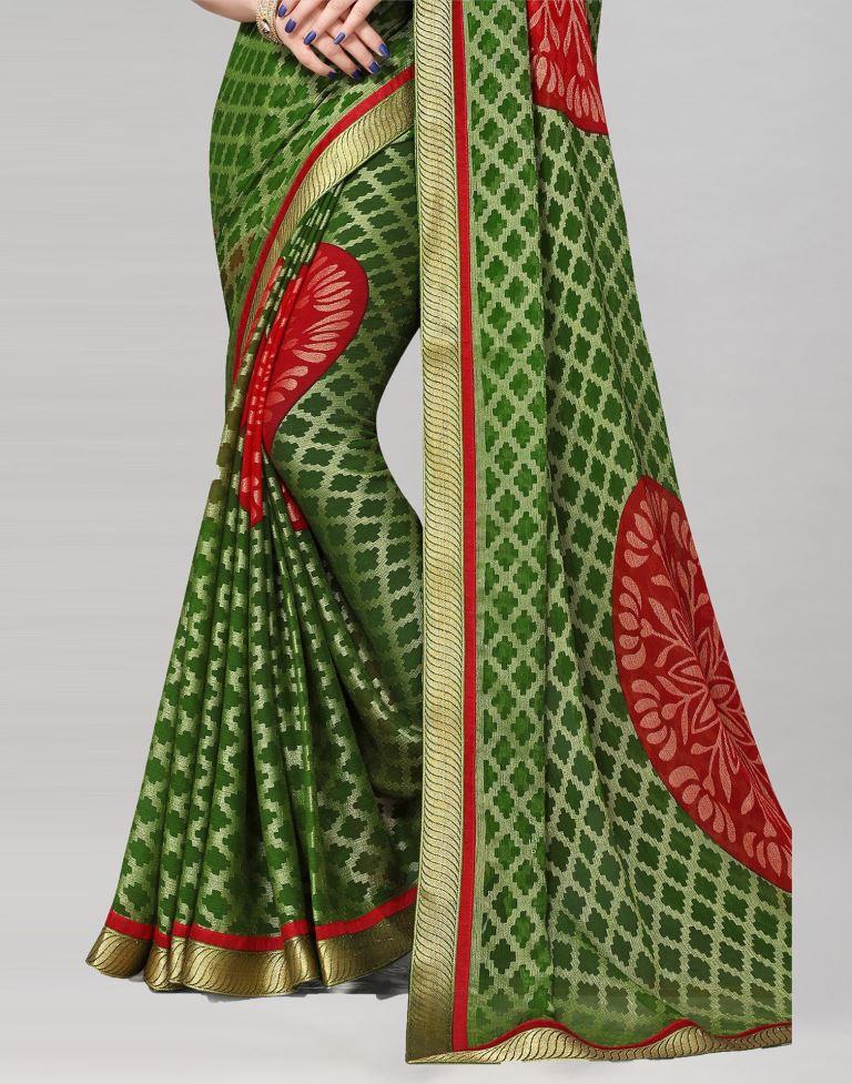 Olive Green Brasso Saree