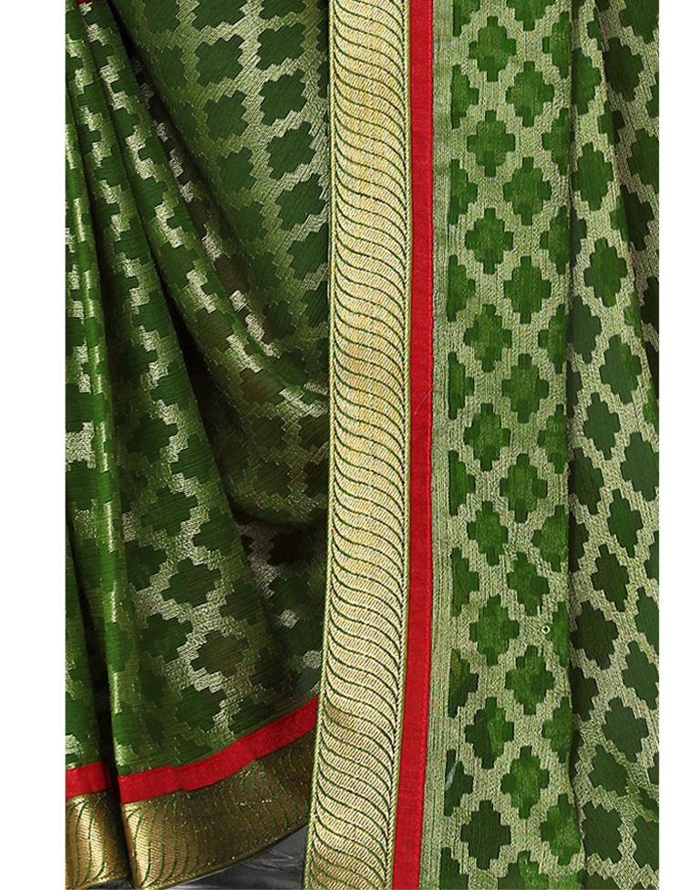 Olive Green Brasso Saree