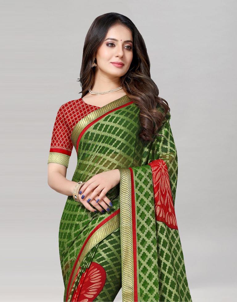 Olive Green Brasso Saree