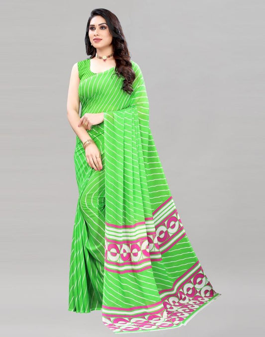 Parrot Green Printed Saree