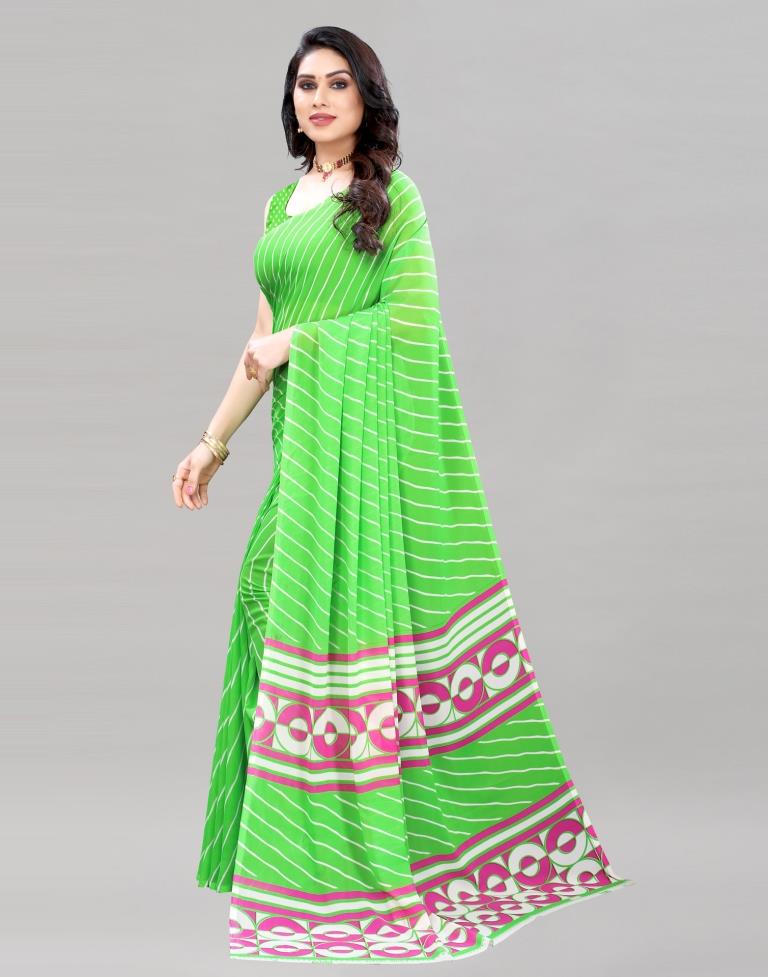 Parrot Green Printed Saree