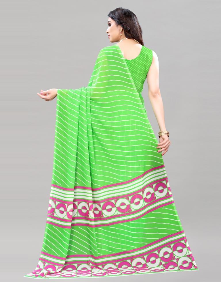 Parrot Green Printed Saree