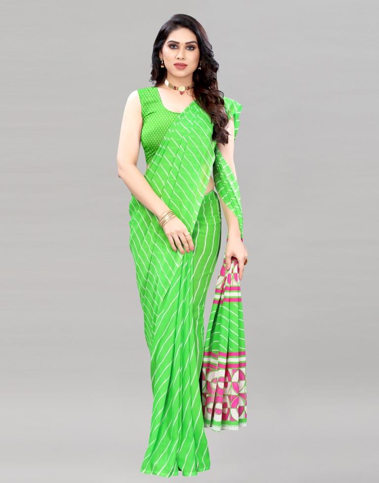 Parrot Green Printed Saree