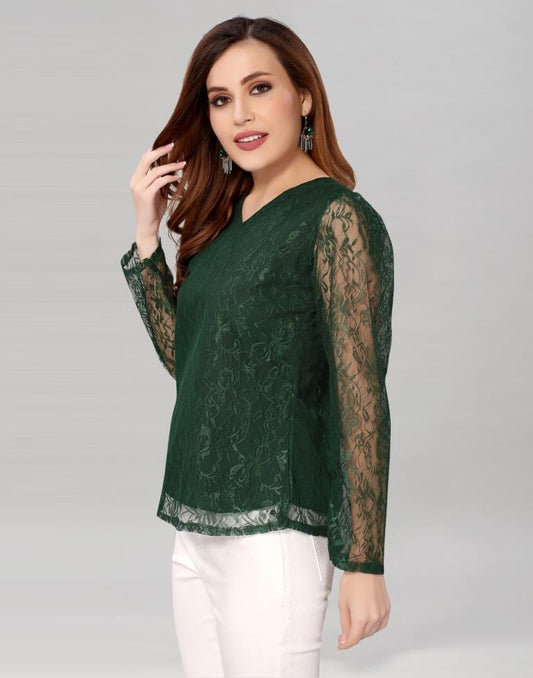 Green coloured Dyed Net Top