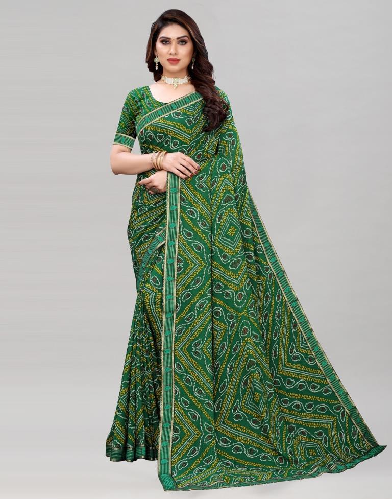 Green Coloured Georgette Bandhani Printed Casual saree