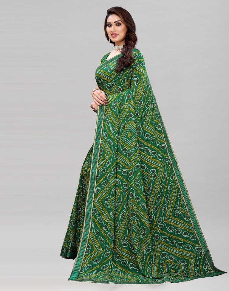 Green Coloured Georgette Bandhani Printed Casual saree