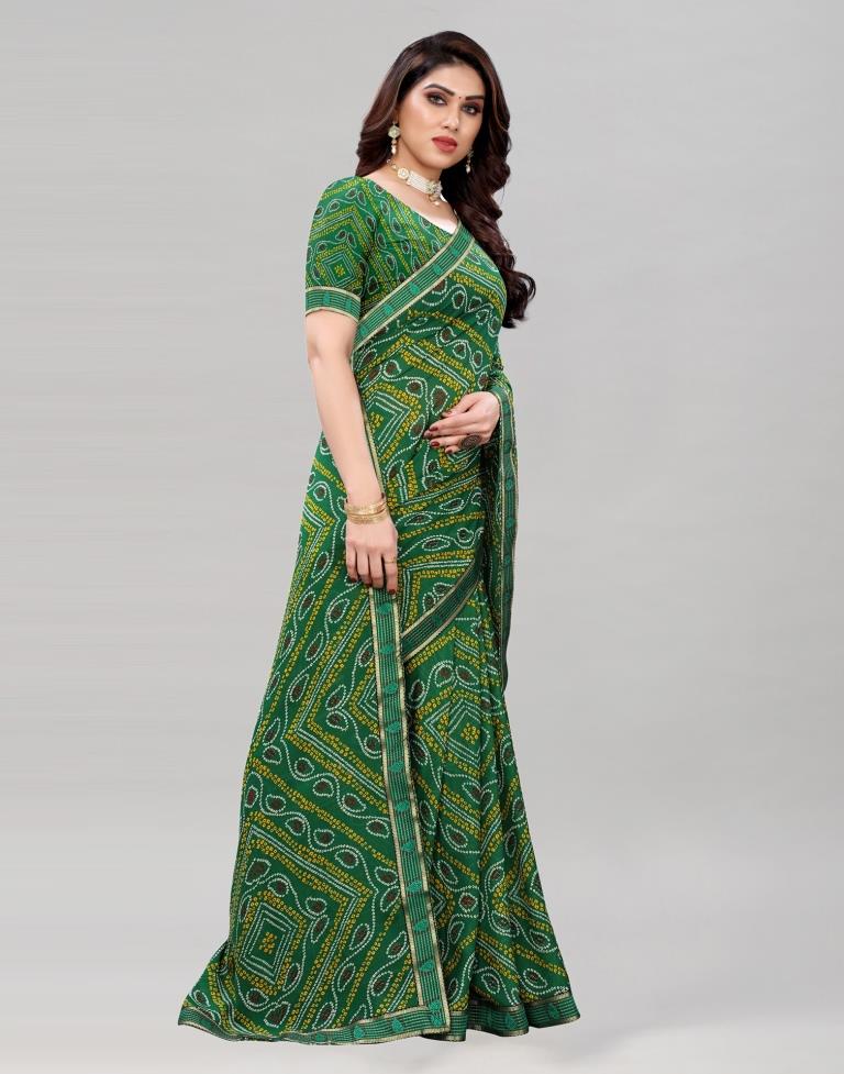 Green Coloured Georgette Bandhani Printed Casual saree