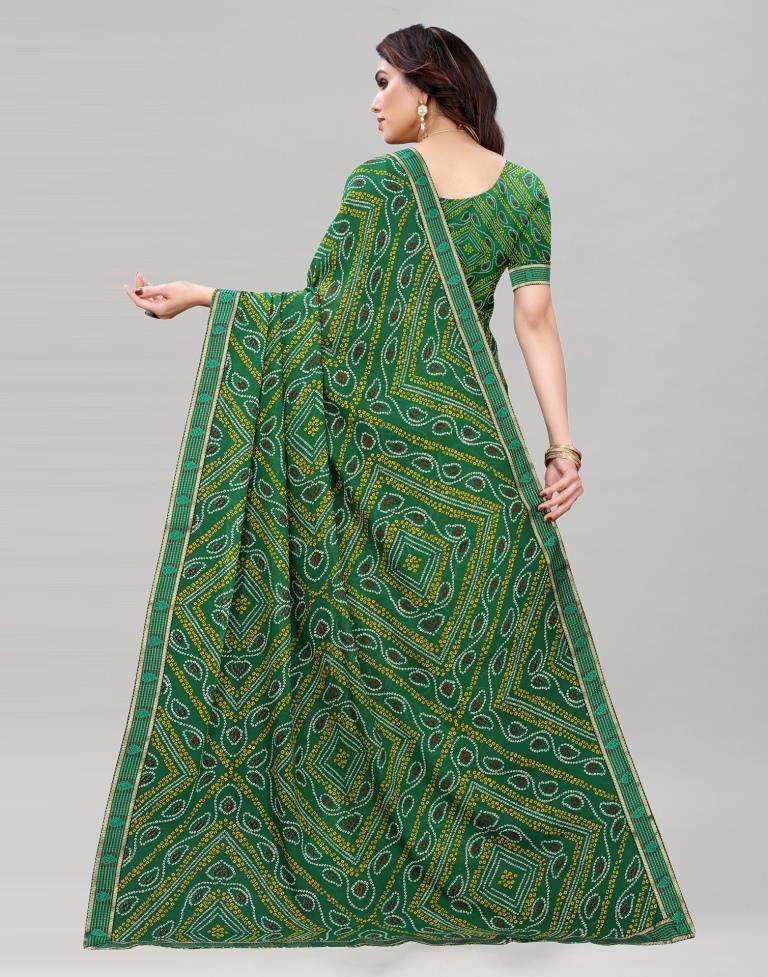 Green Coloured Georgette Bandhani Printed Casual saree