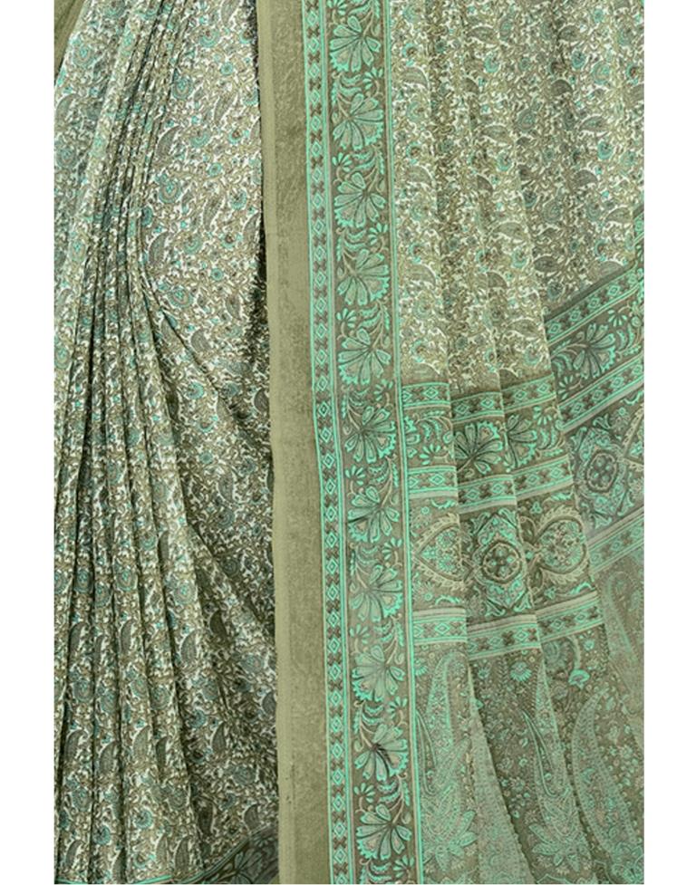 Olive Green Coloured Chiffon Floral Printed Casual saree